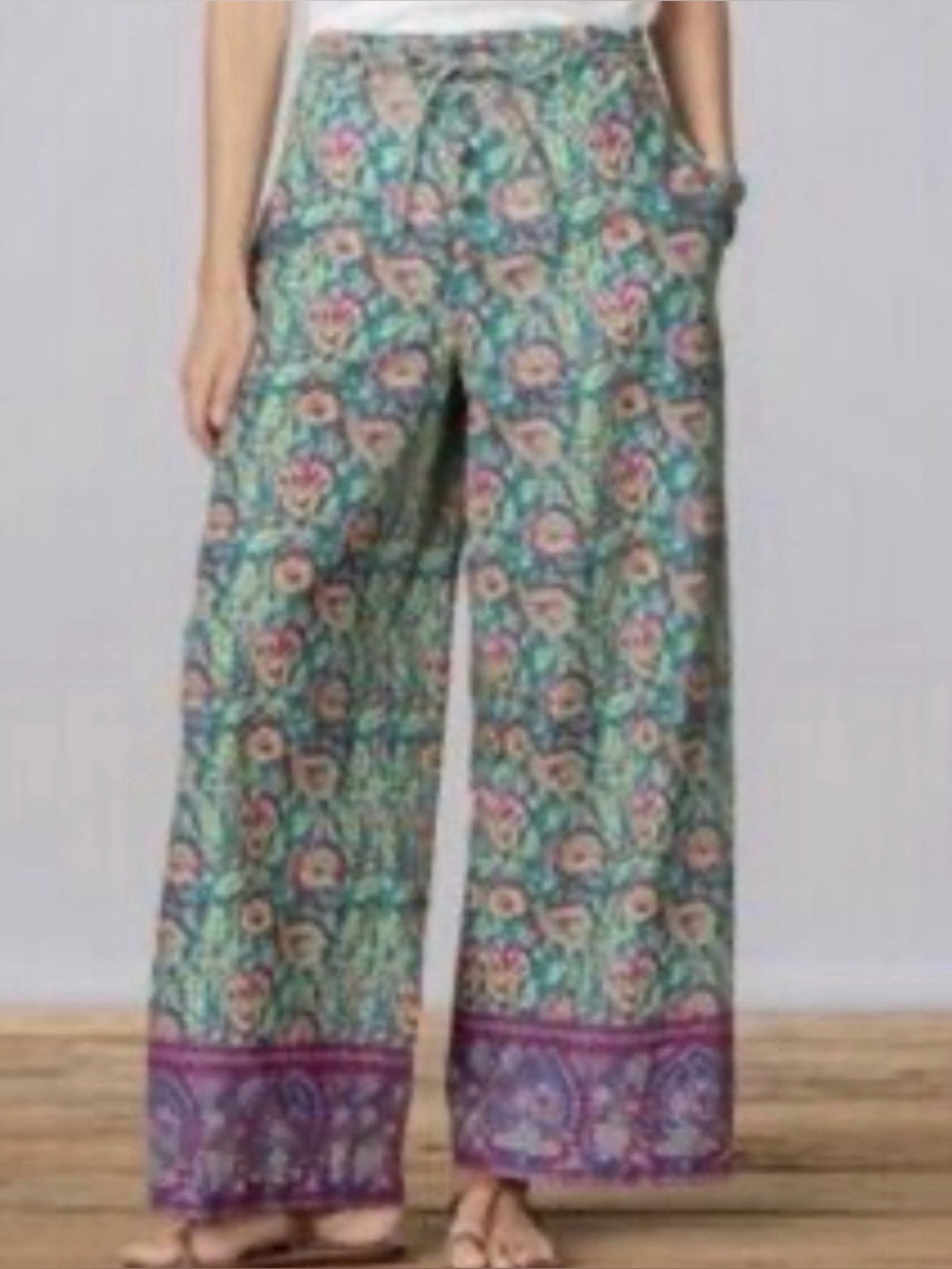 Sundance Boho Cotton Floral Wide-Leg Women’s Pants Size XL